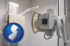 new-jersey map icon and a hospital x-ray machine
