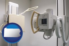 pennsylvania map icon and a hospital x-ray machine