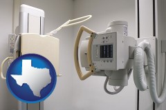 texas map icon and a hospital x-ray machine