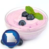 missouri map icon and blueberry yogurt with fresh blueberries